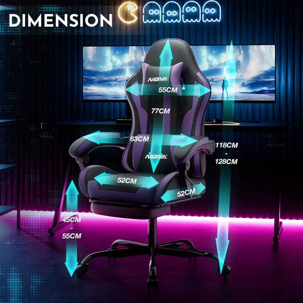 Ergonomic Computer Gaming Chair with Footrest, Lumbar Support, 360° Swivel, Adjustable Height