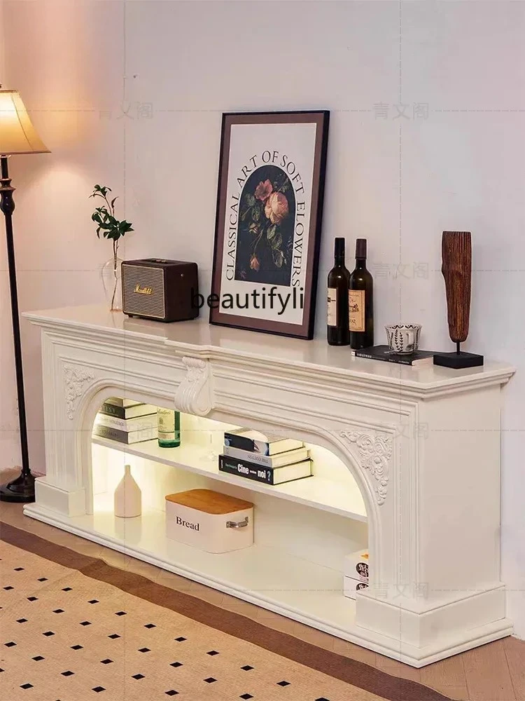 

French Carved Solid Wood Fireplace TV Cabinet Simple Entrance Cabinet Living Room Light Luxury Curio Cabinet