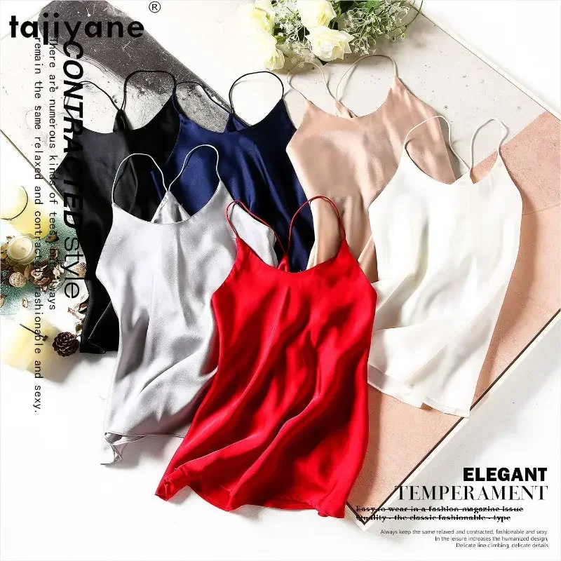 

Tajiyane 30% Mulberry Silk Tops for Women Summer Clothes O-neck Camisole Silk Blended Acetate Tank Top Soft Eleagnt Tanks Top