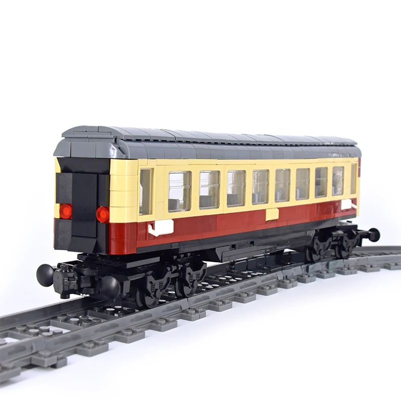 MOC City kreatywny piętrowy pociąg pasażerski Rheingold ekspres kolejowy klocki do budowy cegła DIY zabawka techniczna na prezenty dla dzieci