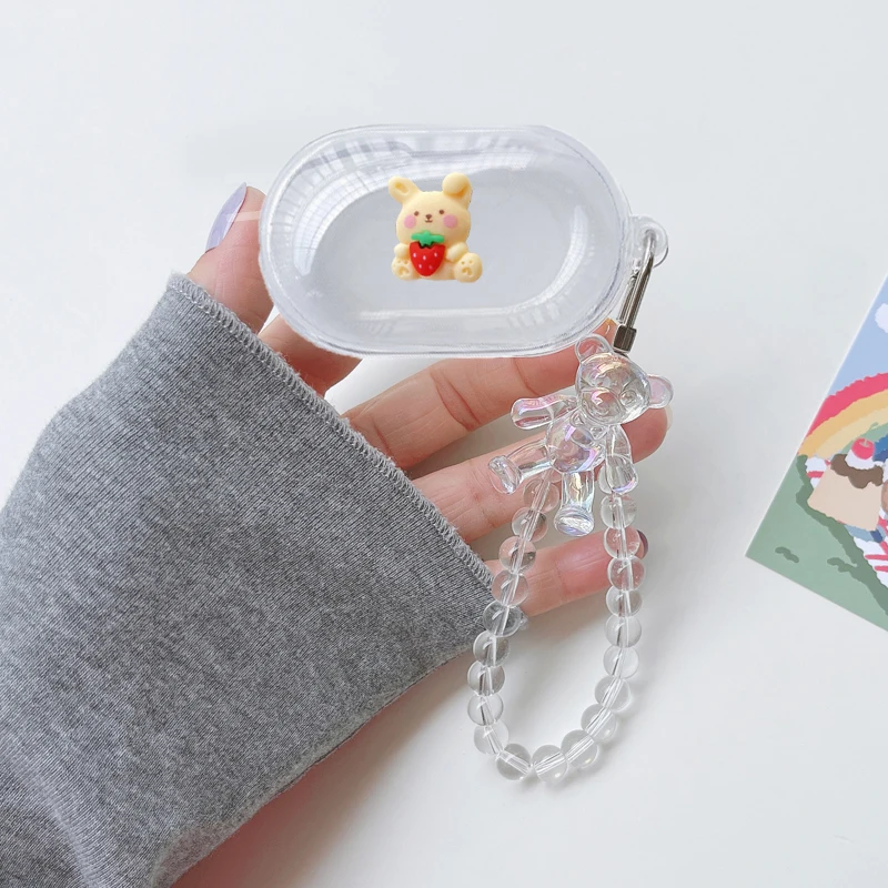 لسامسونج غالاكسي براعم زائد/براعم لطيف الدب الكرتون المعصم سلسلة سماعة غطاء 2019 غالاكسي buds2020 لينة واضحة هيربون