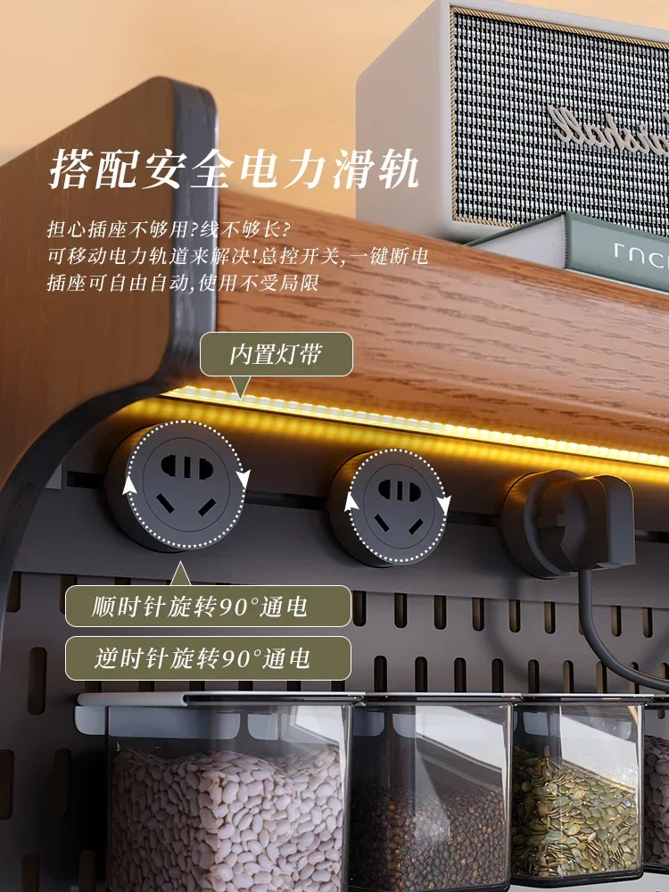 

Integrated high cabinet French retro restaurant against the wall hole board ash wood solid wood tea cabinet