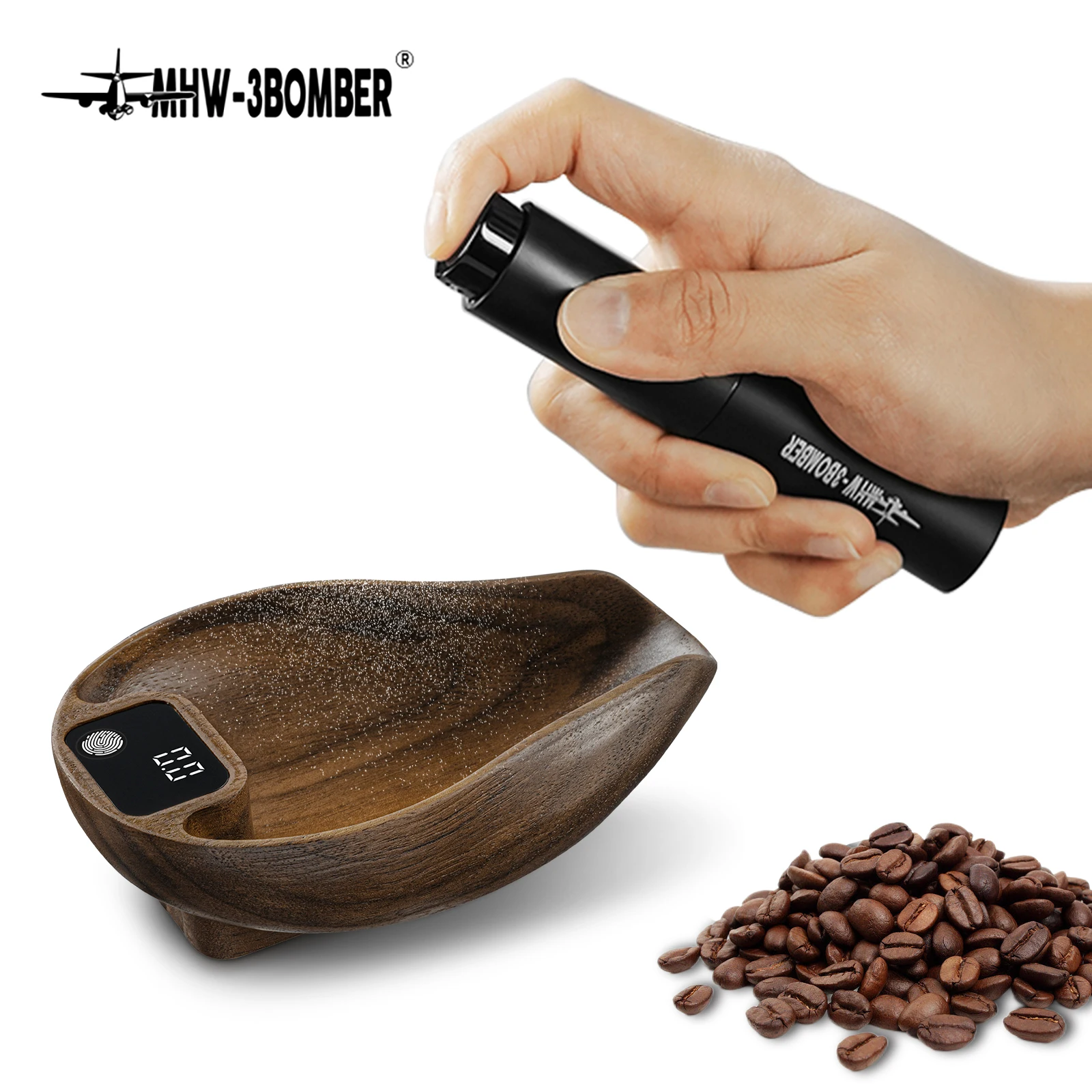 

MHW-3BOMBER Wooden Coffee Scale Electronic Bean Measuring Scale Espresso Weighing Display Tray/Aaccurate to 0.1g Kitchen Scale