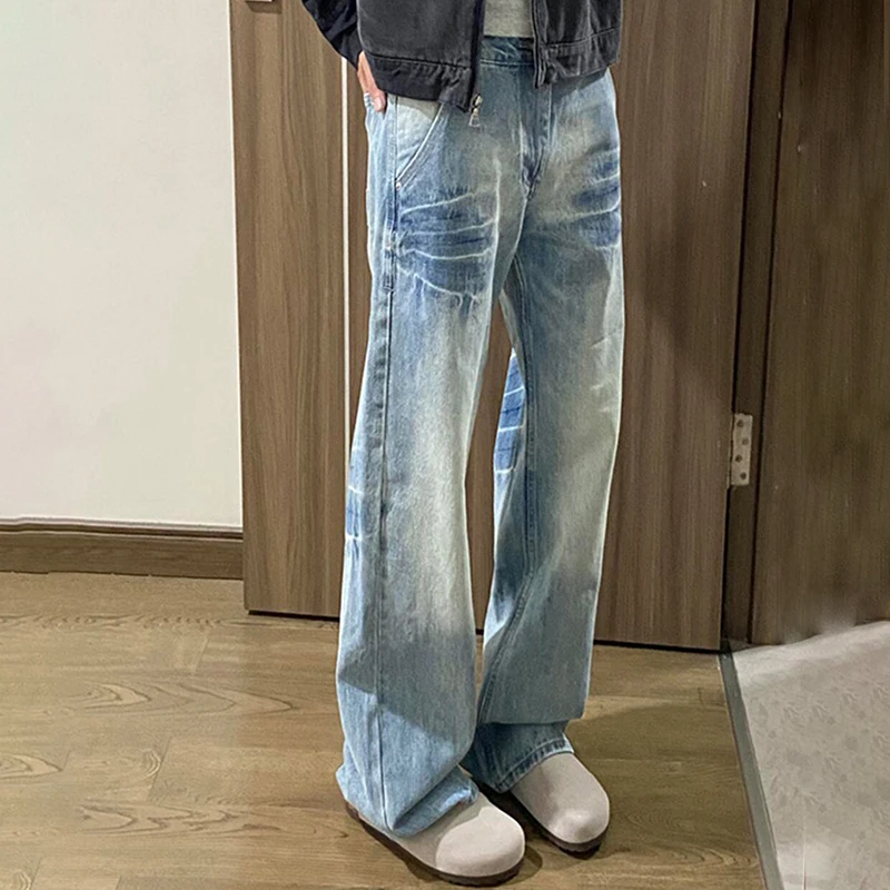 

Autumn Korean Men'S Straight Leg Jeans Blue Curved Knife Slightly Flared Pants Slightly Elastic Loose Jeans