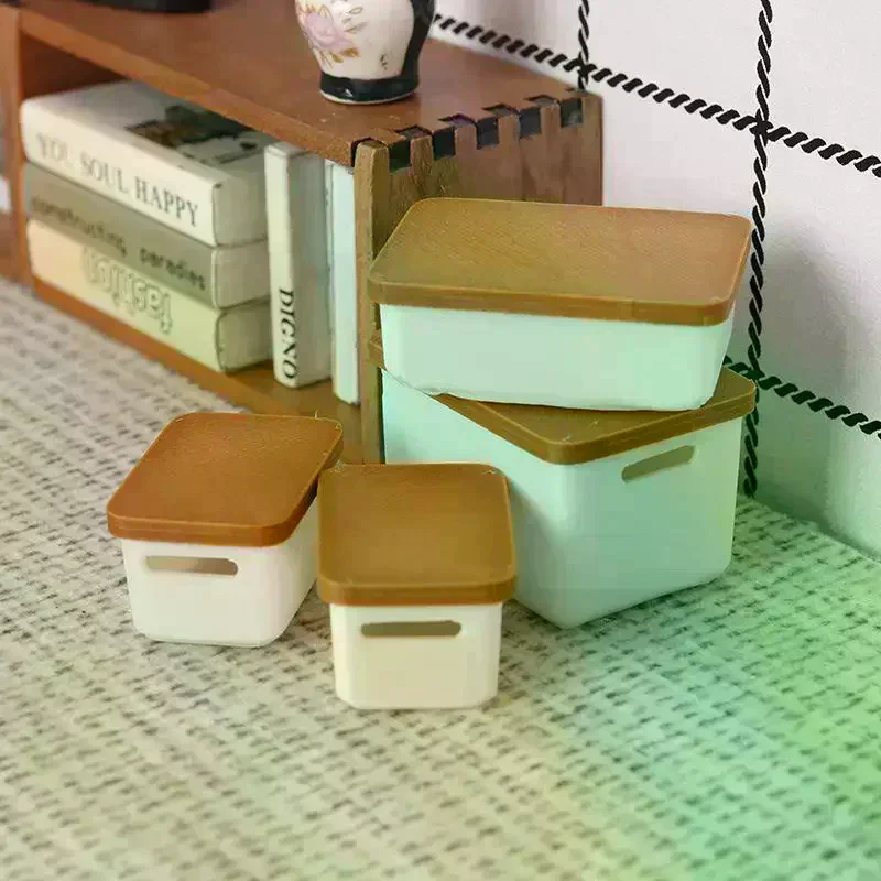 4pcs Mini Storage Case with Cover 112 Dollhouse Miniature Food Box Model Doll House Accessories Toy