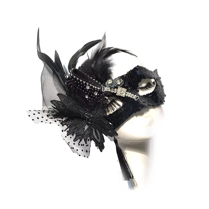 Black Angel Feather Glitter Diamond Tassel Halloween Party Party Prom Beauty Catwalk Carnival Mask 3