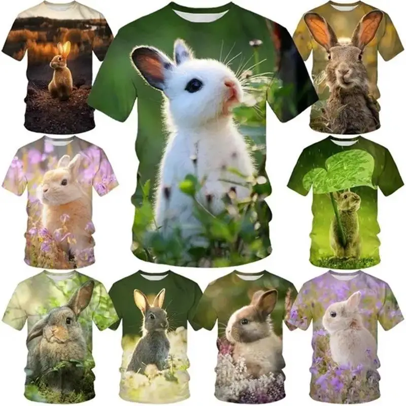 Cute Rabbit T Shirt Men 3D Printing Funny Kids Animal T-Shirt Harajuku Fashion Womens Clothing Tee Shirts Summer Casual y2k Tops