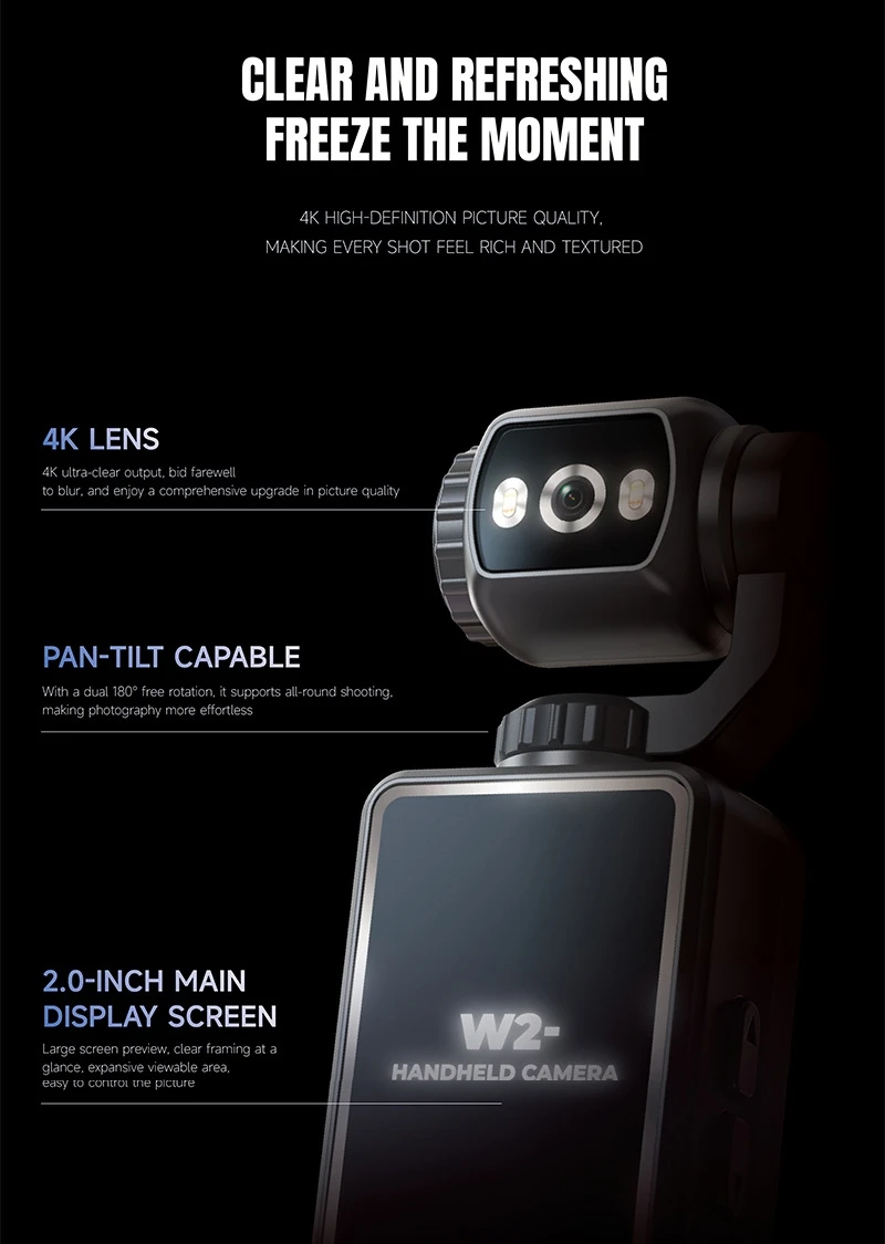 OnePlus Handheld-Actionkamera HD 4K Kamera mit Telefonhalterung, manuelle 180-Grad-Drehung für Vlog-Videoaufnahmen, um das Leben aufzuzeichnen. – Detail 3