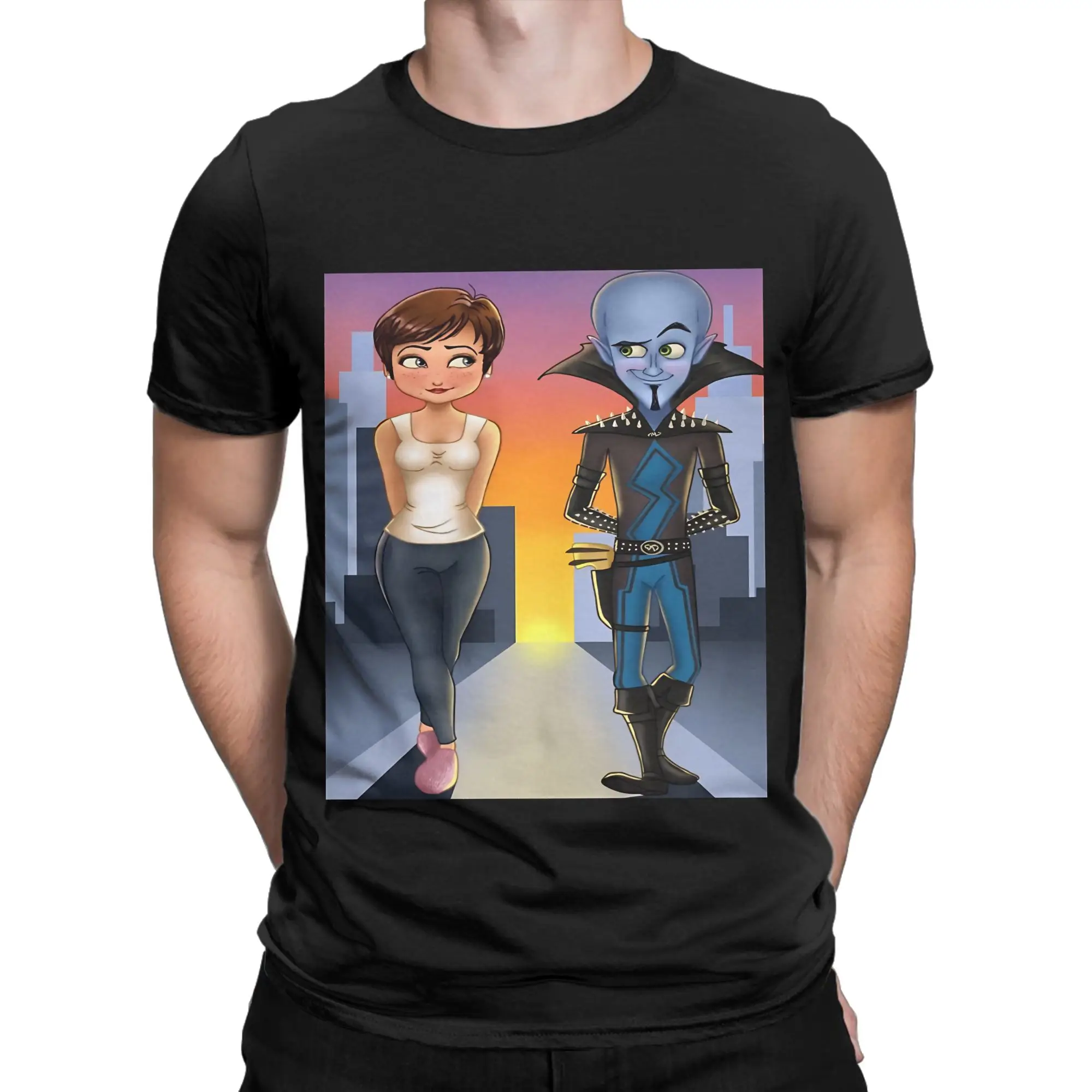 Art Megamind Oversized poster Graphic 100% Cotton T-Shirt Megamind vs The dDoom Syndicate Tees Tops For Men