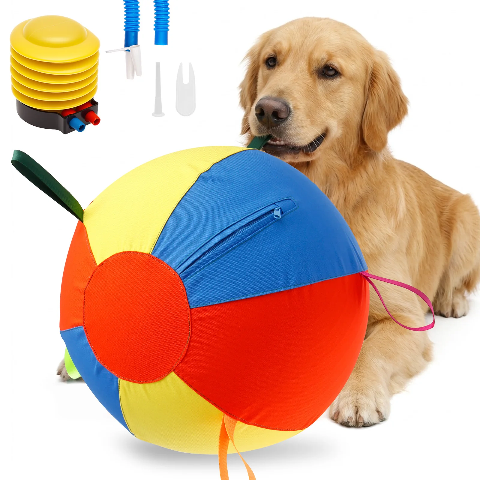 Inflatable Dog Herding Ball Tear Resistant Large Dog Training Ball with Handle Cover & Pump Outdoor Interactive Pet Toy for Play