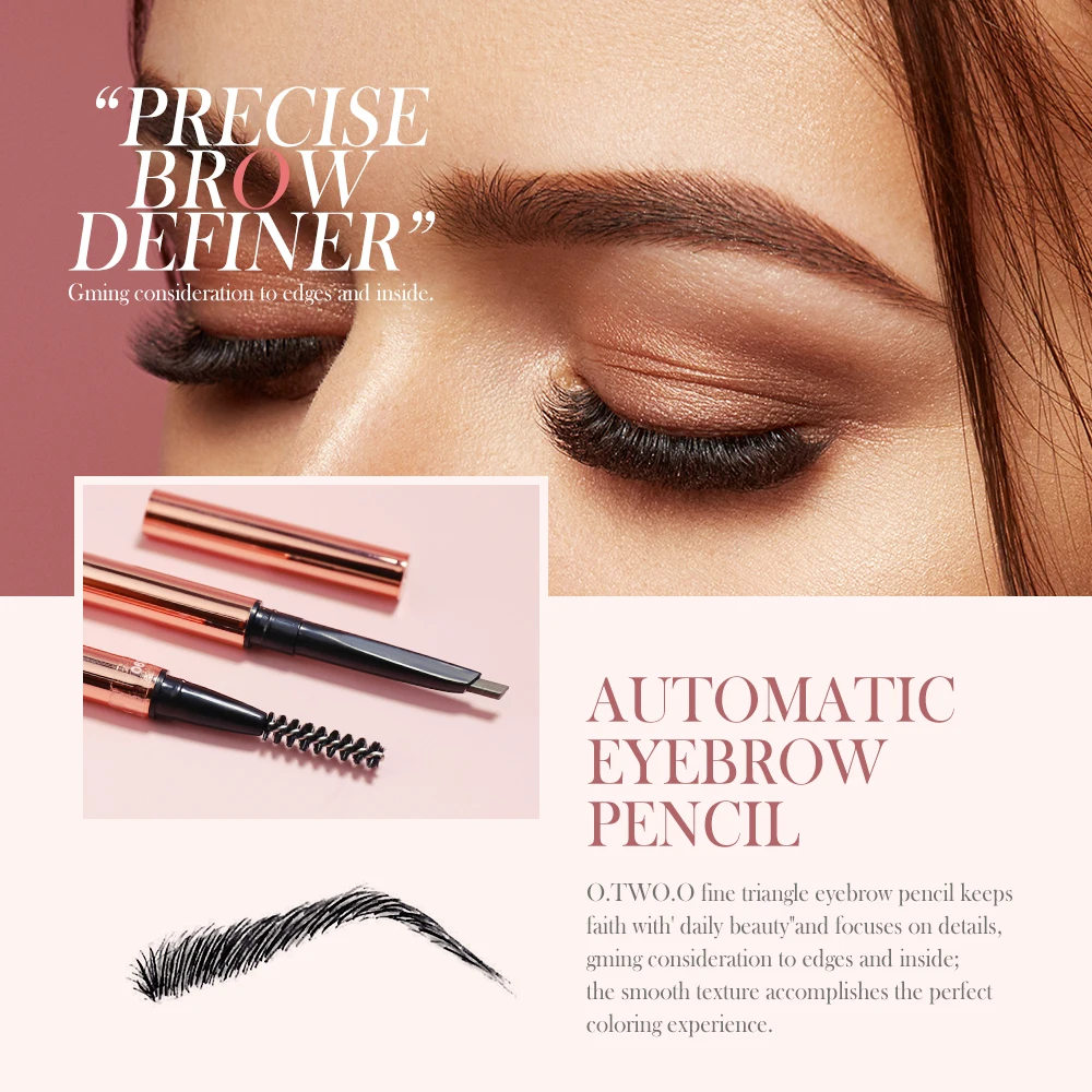 O.TWO.O ดินสอเขียนคิ้วกันน้ําธรรมชาติ Long Lasting Smooth เติม Fluff Blendable Shaping สูง Pigment Brow ดินสอแต่งหน้า