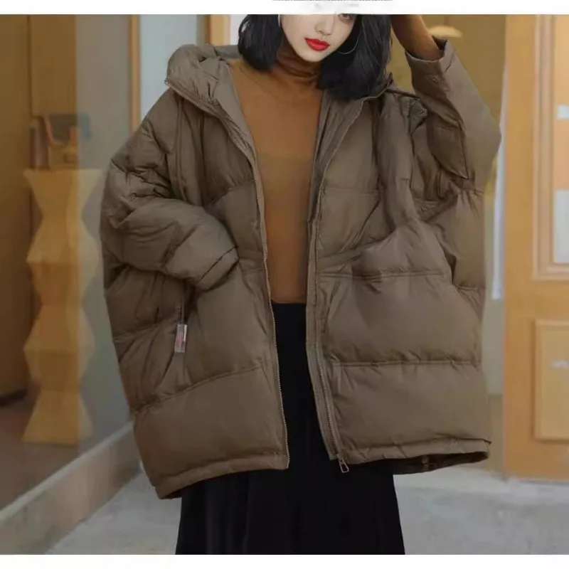 Oversized Down Jacket Womens Winter Warm White Duck Down Coat Hooded Windproof Jacket Long-Sleeve Quilted Puffer Jacket Trendy