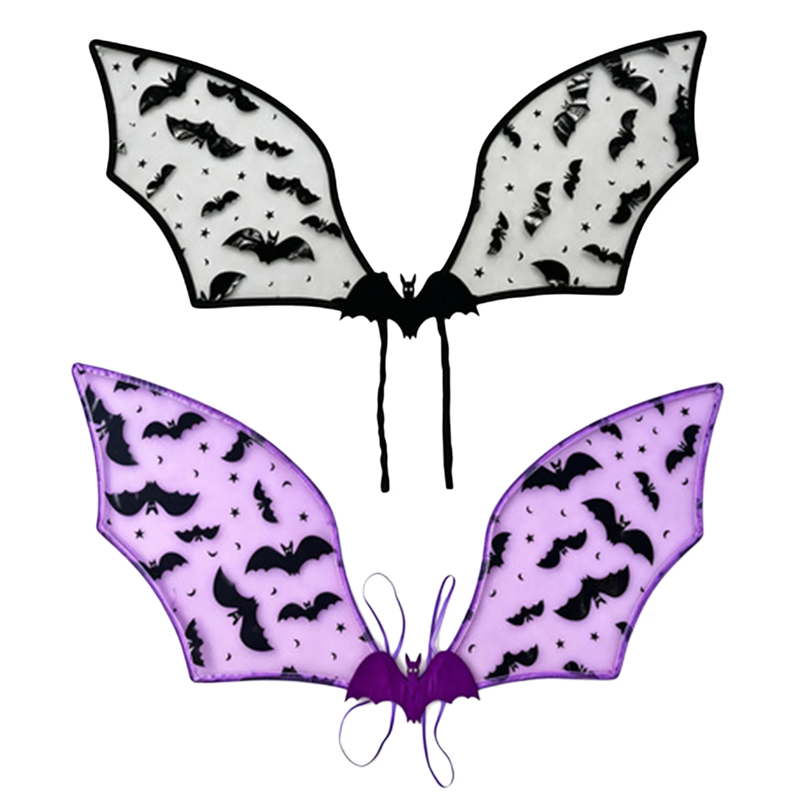 Kids Bat Pattern Devil Bat Wing Sheer Mesh Foldable Wing with Ribbon Tie Halloween Cosplay Accessory Party Props 3