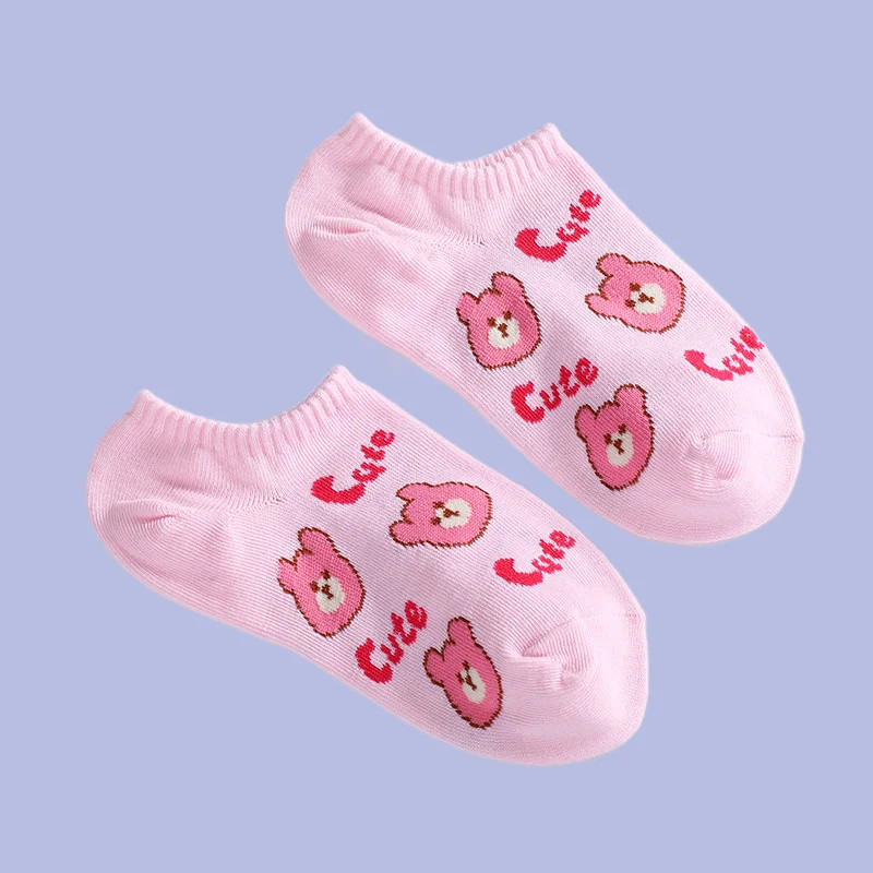 Calcetines cortos transpirables para mujer, medias finas y cómodas de estilo dulce, con dibujos de oso, barco, 5/10 pares