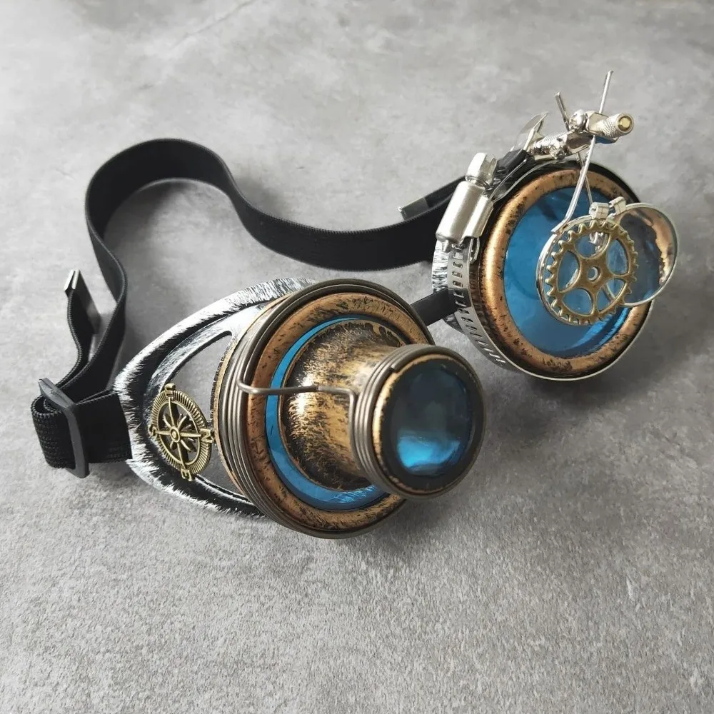 Colored Lenses Steampunk Goggles Detachable Lens Side Magnifier Cosplay Glasses Exquisite Distressed Frame Protective Eyewear