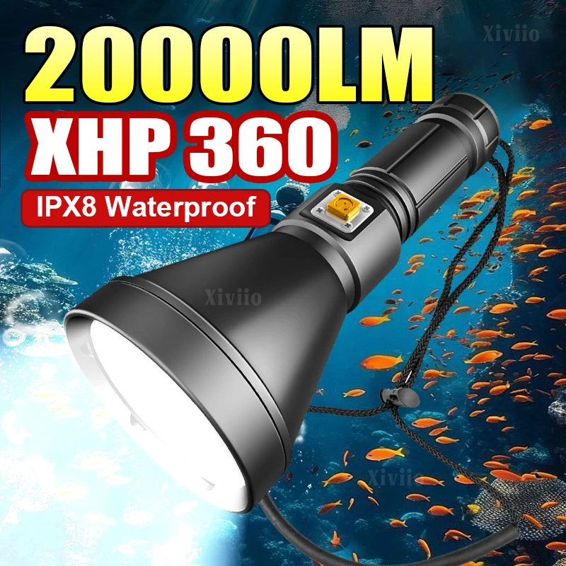 

Сильный свет XHP360 фонарик для дайвинга IPX8 водонепроницаемый профессиональный фонарик для дайвинга 18650 перезаряжаемая лампа для подводного плавания мощный подводный