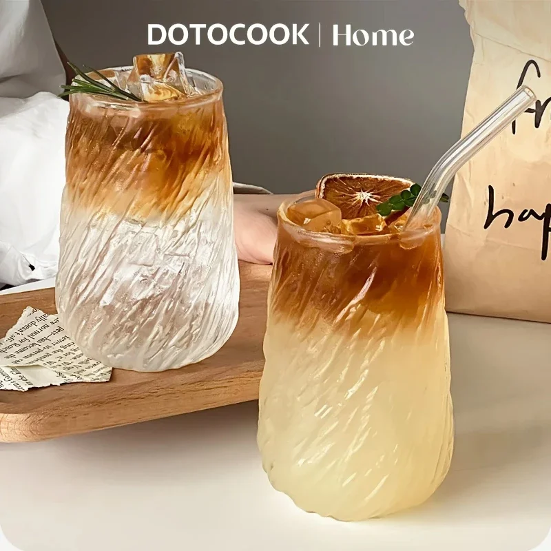 400ML Glass Coffee Mug 400ml Striped Transparent Ice Cup for Tea Juice Milk Mocha Drinkware Kitchen Supplies DROPSHIPPING