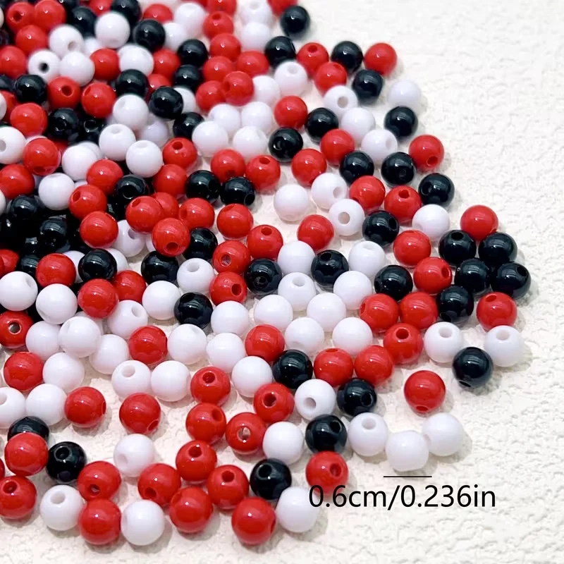 200 Stück 6mm Weiße, Rote und Schwarze Acrylperlen in Mischfarben für DIY-Handwerk, Bekleidungsherstellung und Schneiderbedarf – Detail 5