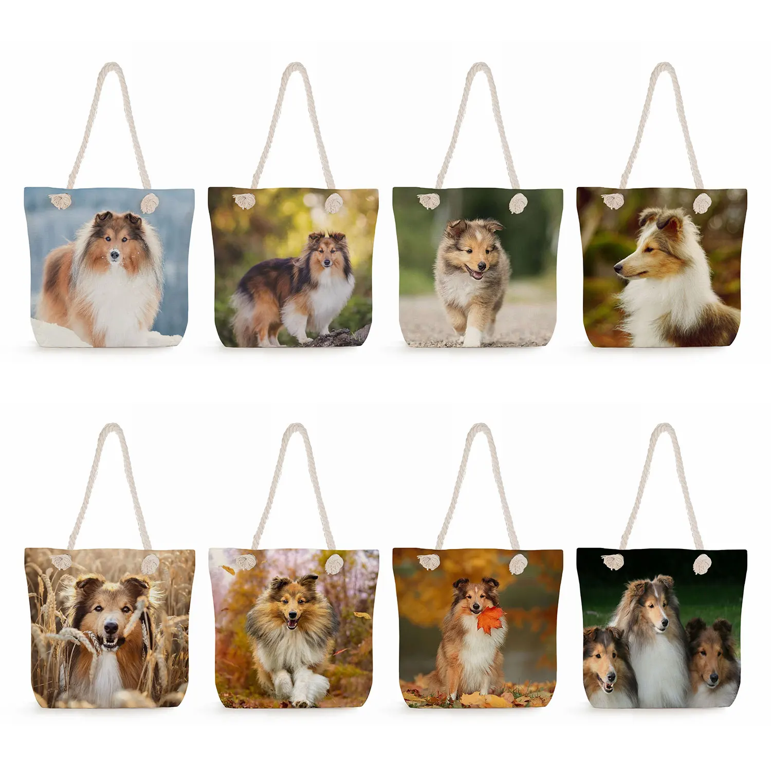 

Kawaii Shetland Sheepdog Print Handbags Casual High Capacity Women Shopping Tote Bag Cute Animal Dog Graphic Travel Beach Bags