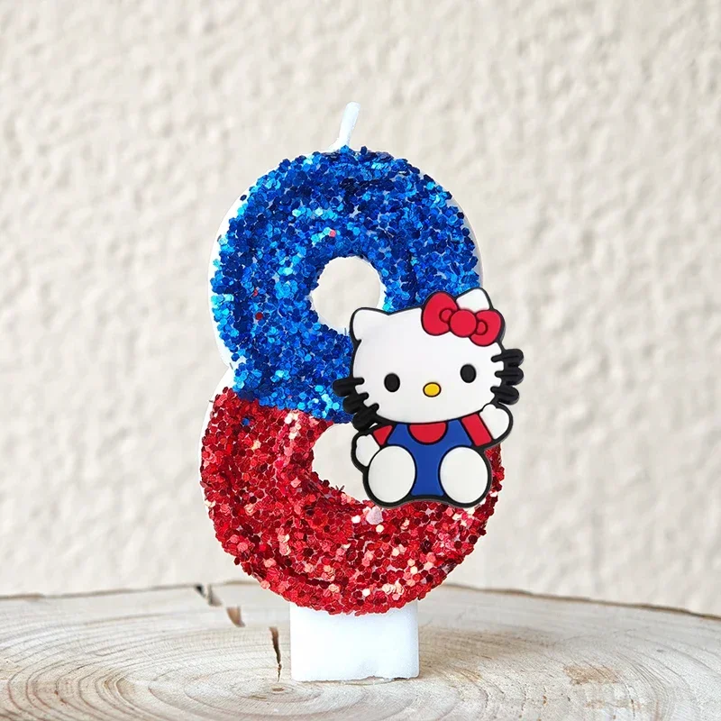 Niedliche Hello Kitty Glitzernde Farbverlauf-Zahlenkerze Kuchendekoration Süßes Thema Kindergeburtstags-Party-Zubehör Mädchen-Baby-Shower-Dekorationen – Detail 12