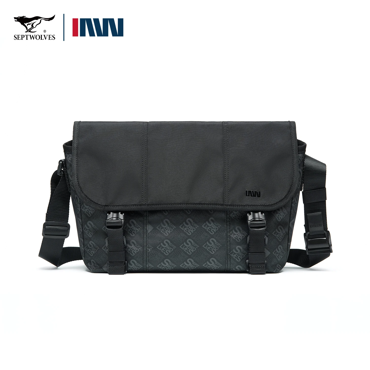 Septwolves Travel Men Crossbody Bag Waterproof Monogram Print Fabric Men Shoulder Messenger Bag Stylish 14 Inch PC Business Bag