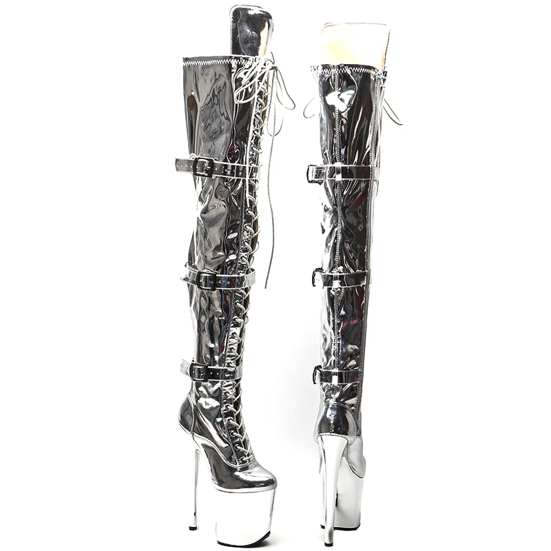 Leecabe 20CM/8Inch Shinny Patent  Electroplate  Platform   party High Heels Shoes Pole Dancing boot