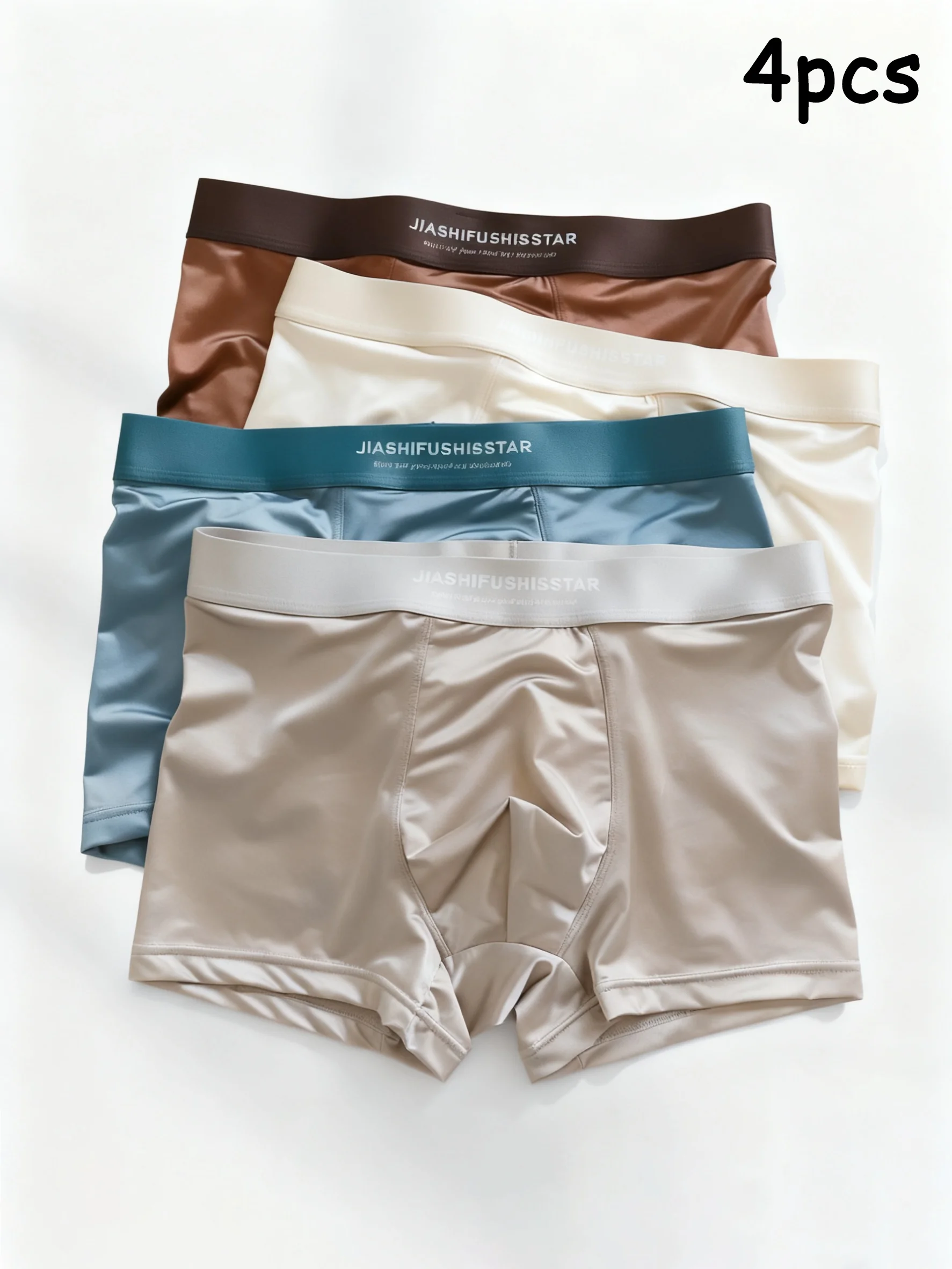 

4 Pcs Men's Underwear Boxer Briefs Smooth Ice Silk Breathable Underpants Comfortable Stretch Waistband Male Underwear