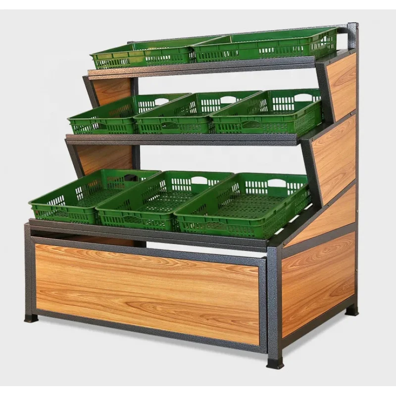 custom.Supermarket Wooden Vegetable and Fruit Shelf