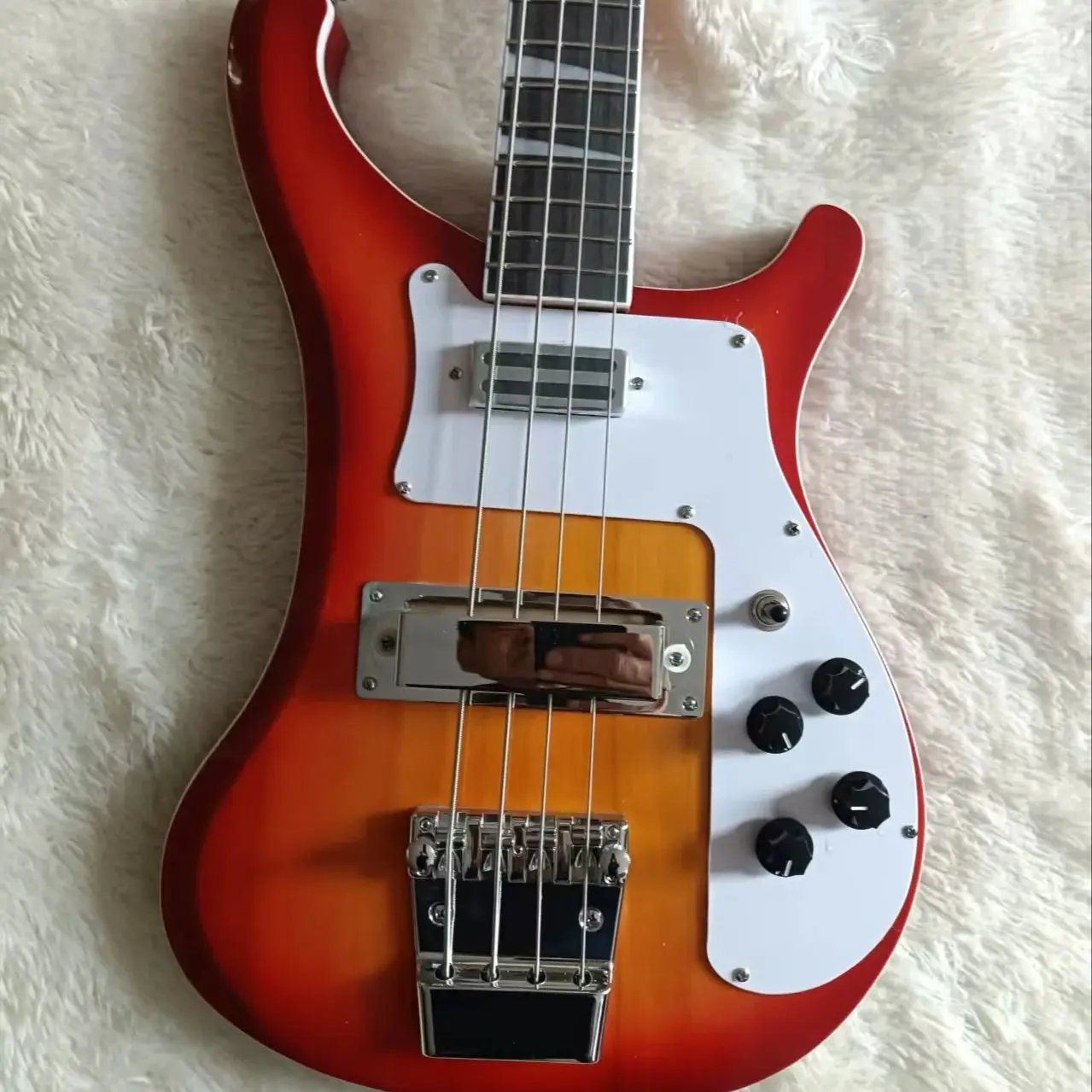 

Orange Bass Electric Guitar 4s Solid Wood Body White Pickguard Free Shipping