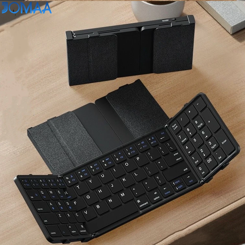 JOMAA Rechargeable Foldable Bluetooth Keyboard with Numeric Keypad Wireless Folding Keyboard for Tablet Laptop Phone
