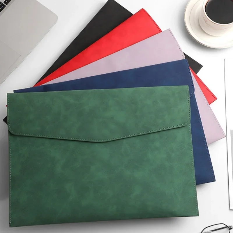 A4 File Folder Document Bag Thickened Waterproof Leather File Organizer with Snap Button Closure for Office School Supplies