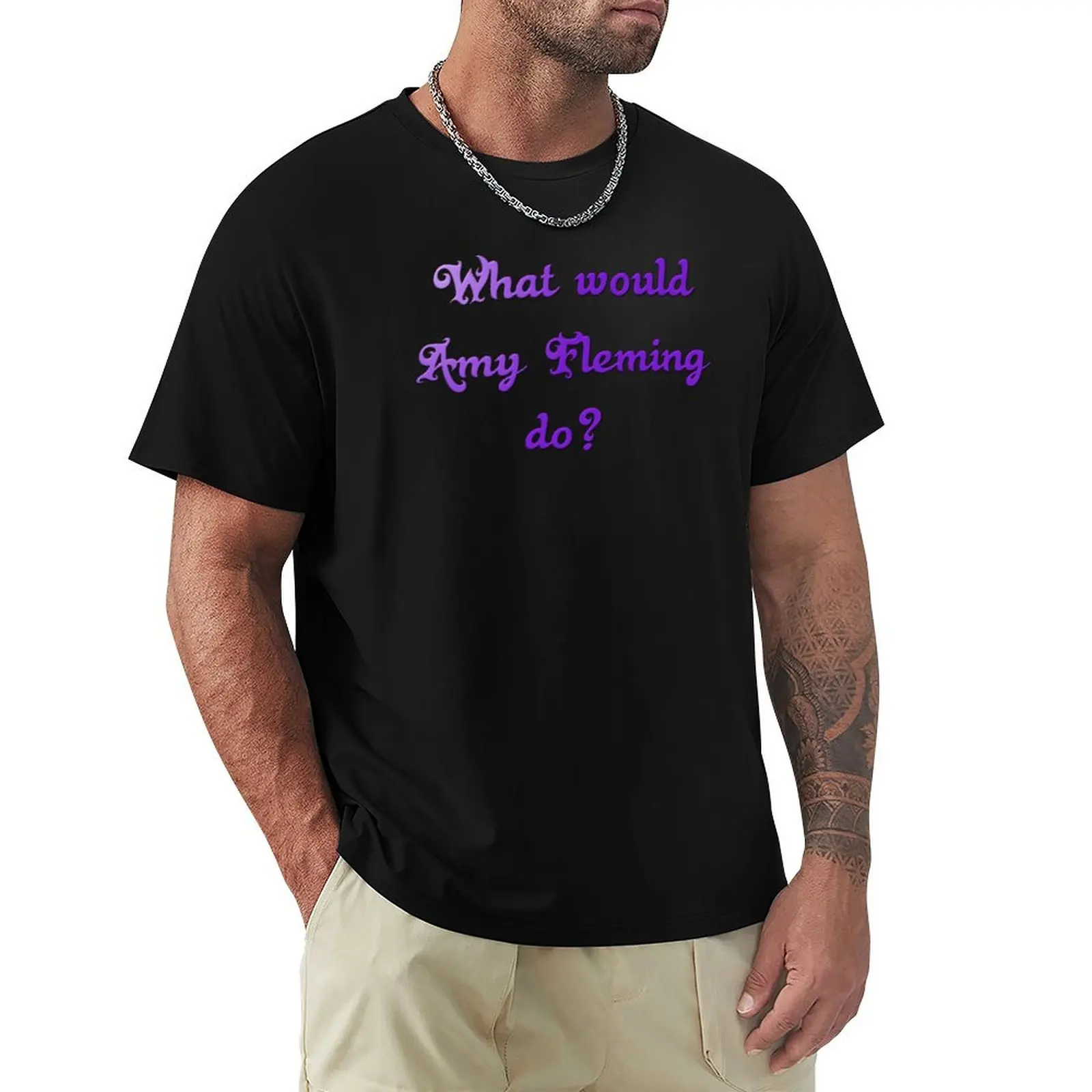 O que Amy Fleming faria? Camiseta de Trabalho de Manga Curta em Algodão