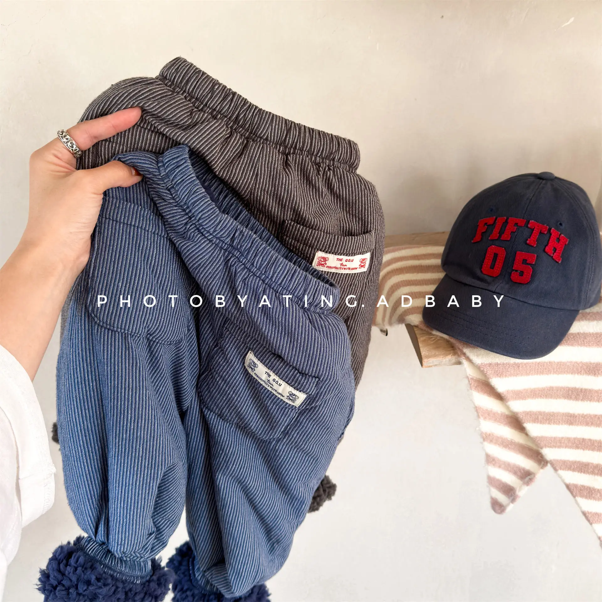 الكورية الشتاء الأطفال الفتيان الصوف السراويل سميكة الدافئة مخطط الرضع بابيس بنين بانت زائد المخملية طفل أطفال بنين Sweatpants #5