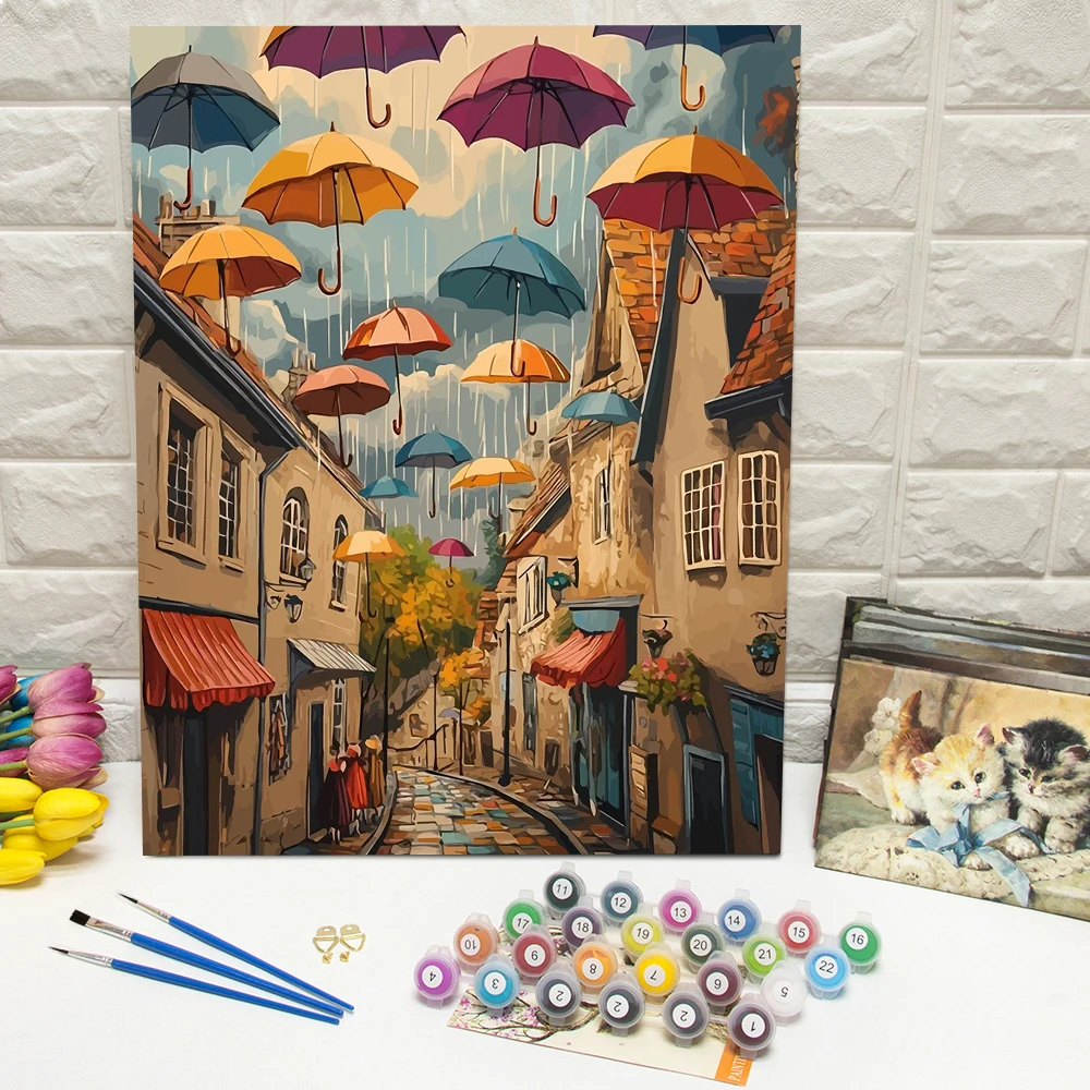 

DIY Painting By Numbers On Canvas Umbrella House Digital Oil Painting Landscape Acrylic Paint Kits Scenery Home Decoration Gift