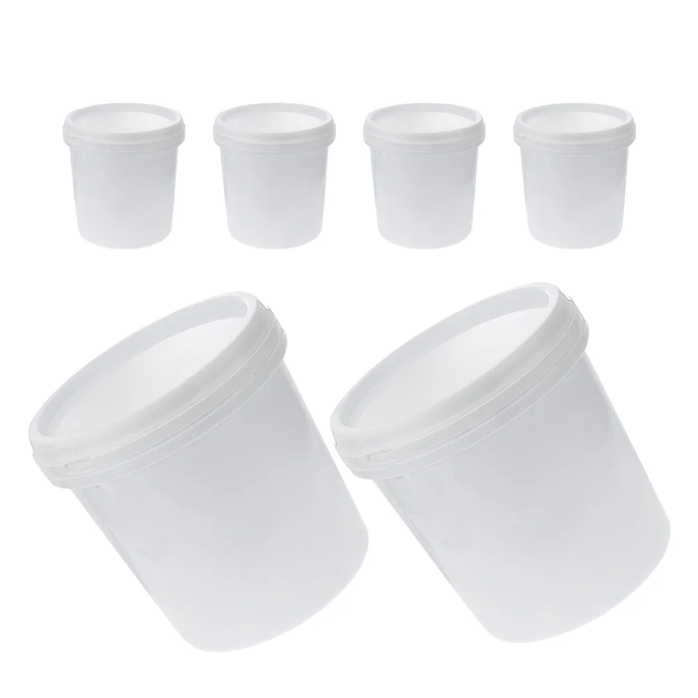 6 Pcs Food Containers with Lids Plastic Barrel Buckets Airtight Seal Storage Small Handle White Farm