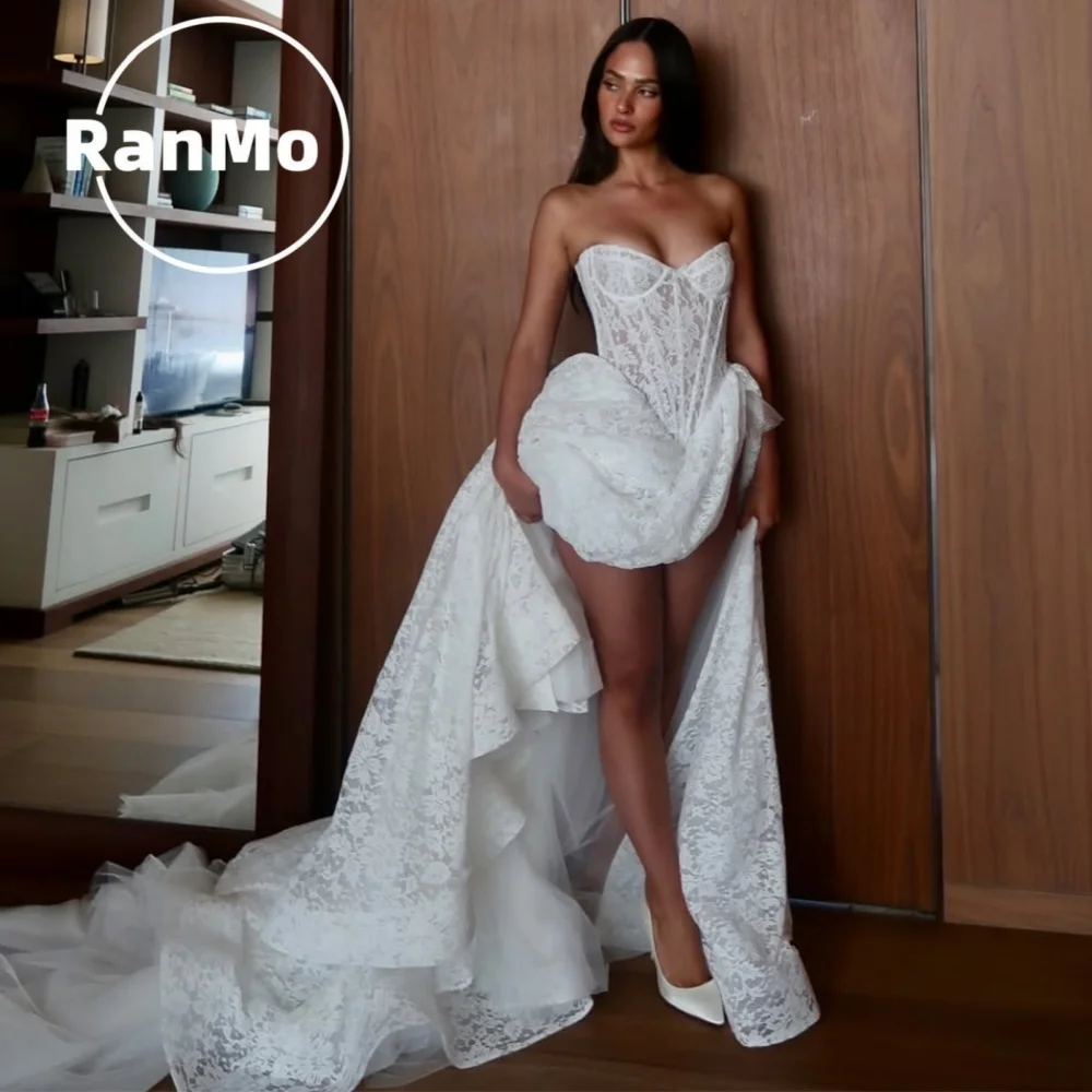 Ranmo Modernes Spitzen-Brautkleid mit Herzausschnitt, seitlichem Schlitz, langer Watteau-Schleppe, A-Linie, Robe De Mariée, maßgeschneidertes Luxus-Brautkleid 2026