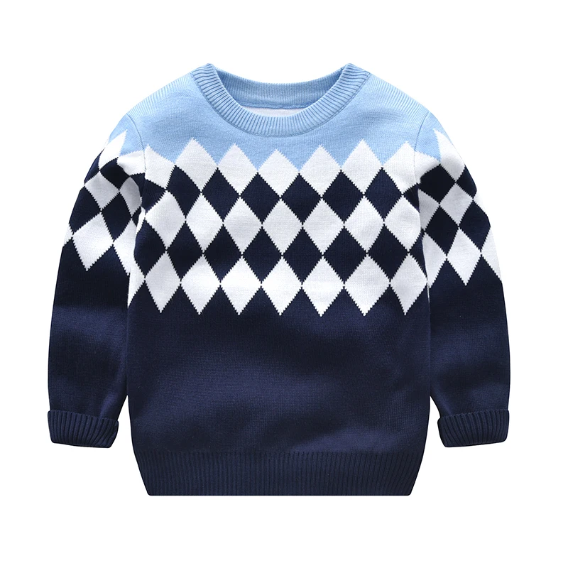 Autumn and winter boys warm sweater patterned lattice, hood, long -sleeved sweater college wind baby boy knit sweater