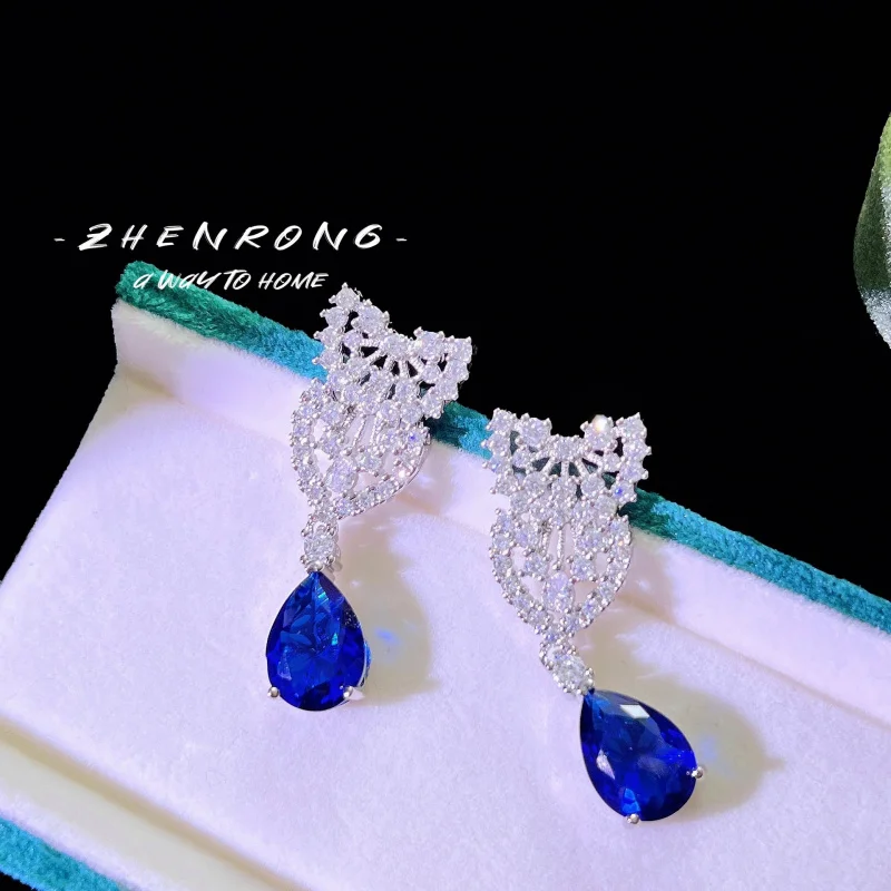 Newly Designed Full-Cut Drop Royal Blue Necklace Bridal Set
