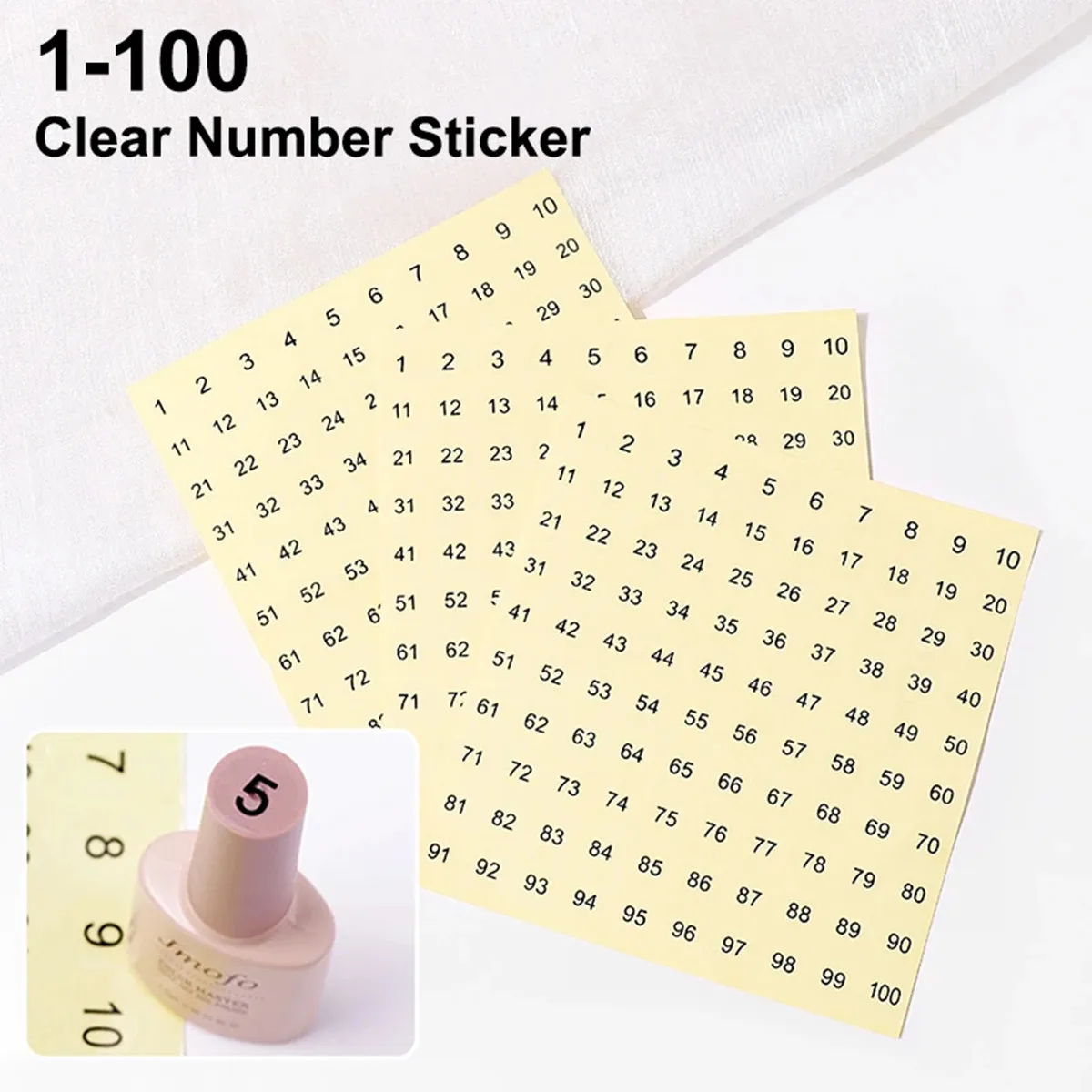 5 pieces of 1-100 number round number stickers, transparent black waterproof self-adhesive number stickers, DIY nail polish bottles, cup serial