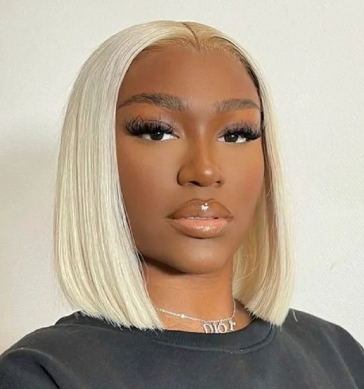 Peluca Frontal de encaje Rubio, pelucas de cabello humano con encaje Frontal transparente 13x4, línea de cabello Natural prearrancada Bob, peluca Frontal de encaje 613