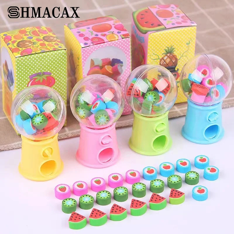 Mini Machine Design Erasers Cartoon Fruit Rubber Erasers Kids Kawaii Stationery Correction Tool Office Supplies