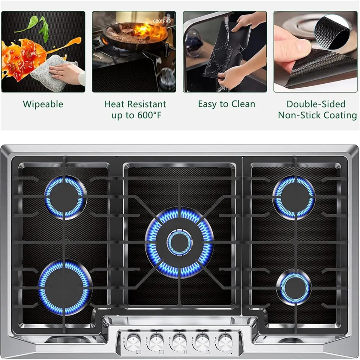 2026 New 3Pcs Stove Guard for Stoves, 0.2mm Thick Heat- Stove Top Covers,Non-Stick, No-Wash Stove Oil-Proof Mat