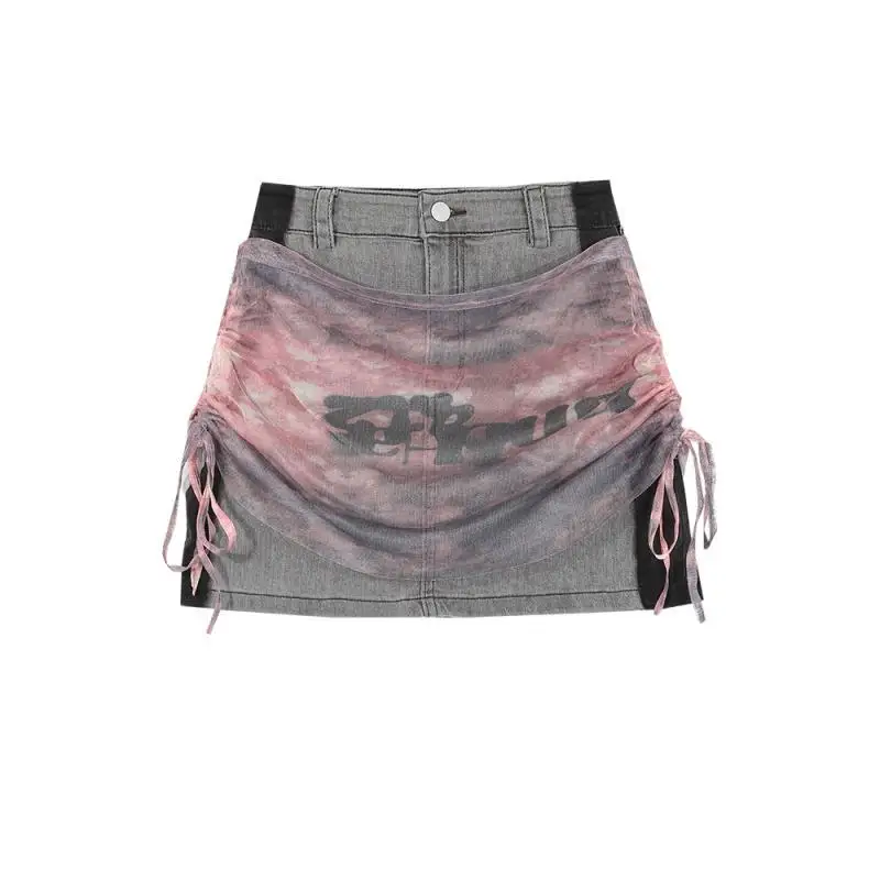 

Mesh Patchwork Denim Skirt for Women Summer New High Waisted Hip Hugging A-line Skirt Spice Girls Trendy Streetwear Y2k Skirt