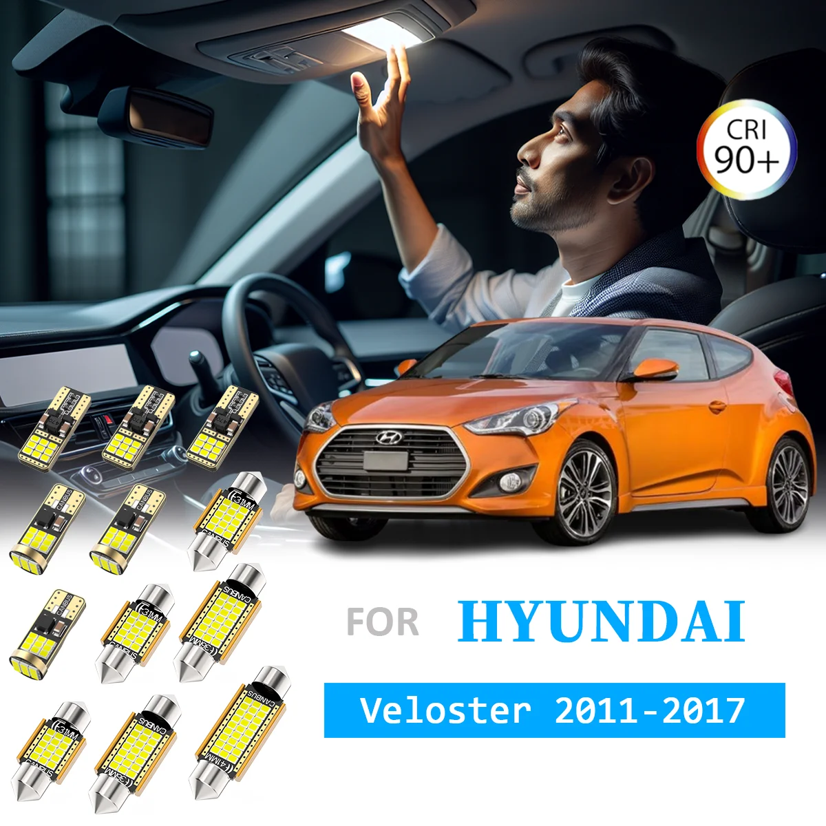 

AENVTOL 9PCS No Error For Hyundai Veloster 2011 2012 2013 2014 2015 2016 2017 Car LED Bulb Interior Reading Light Accessories