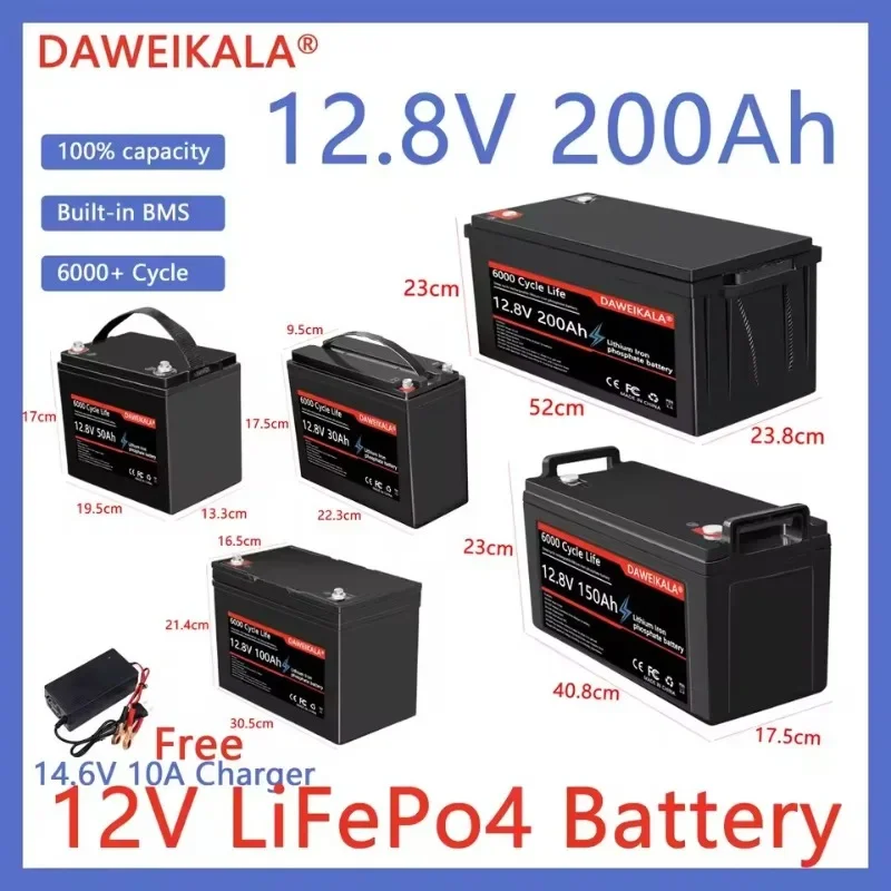 Newest LifePo4 Battery 12v 6Ah 10Ah 12Ah 30Ah 50Ah 100Ah Built-in BMS 12V LiFePo4 Rechargeable Supply Run in Series or Parallel