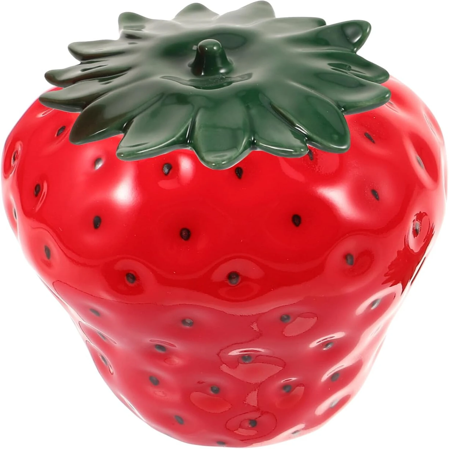 Festive Lovely Rustic Red Strawberry-Shaped Ceramic Cookie Jar - Storage Solution for Organizing Farmhouse Kitchen - Charm