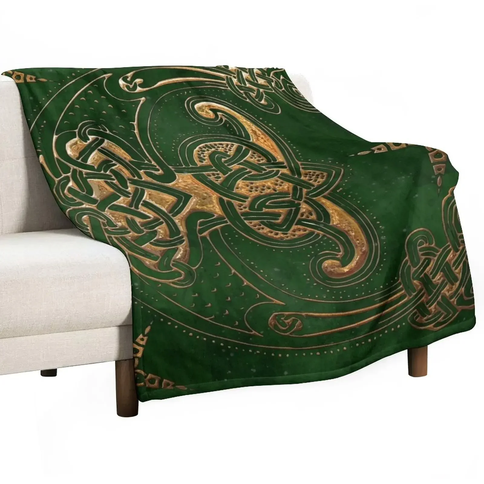 

Forest and Gold Celtic Throw Blanket Multi-Purpose sofa bed Luxury Brand Blankets