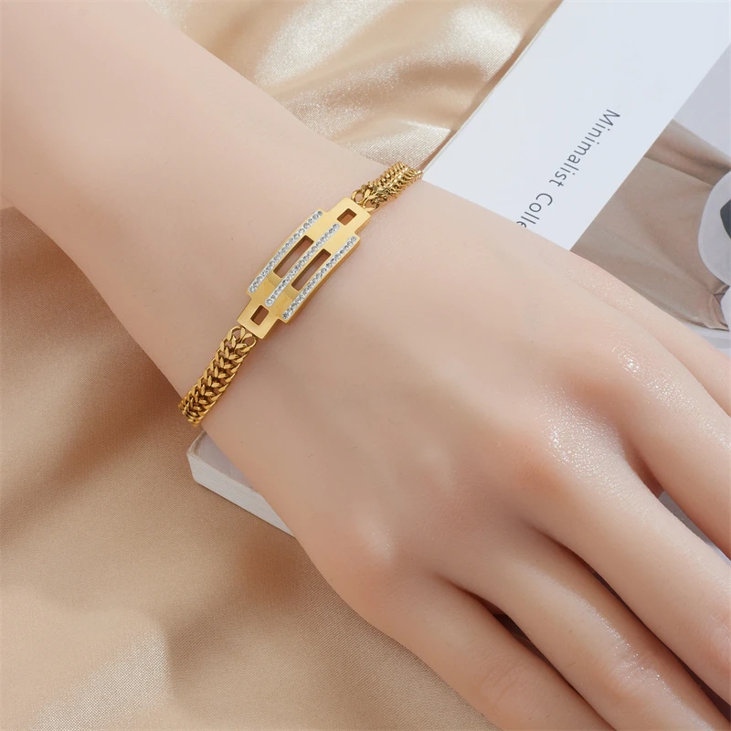 DIEYURO bracciale con strass geometrici in acciaio inossidabile 316L per le donne Luxury Fashion Color oro catena gioielli ragazza regalo Party