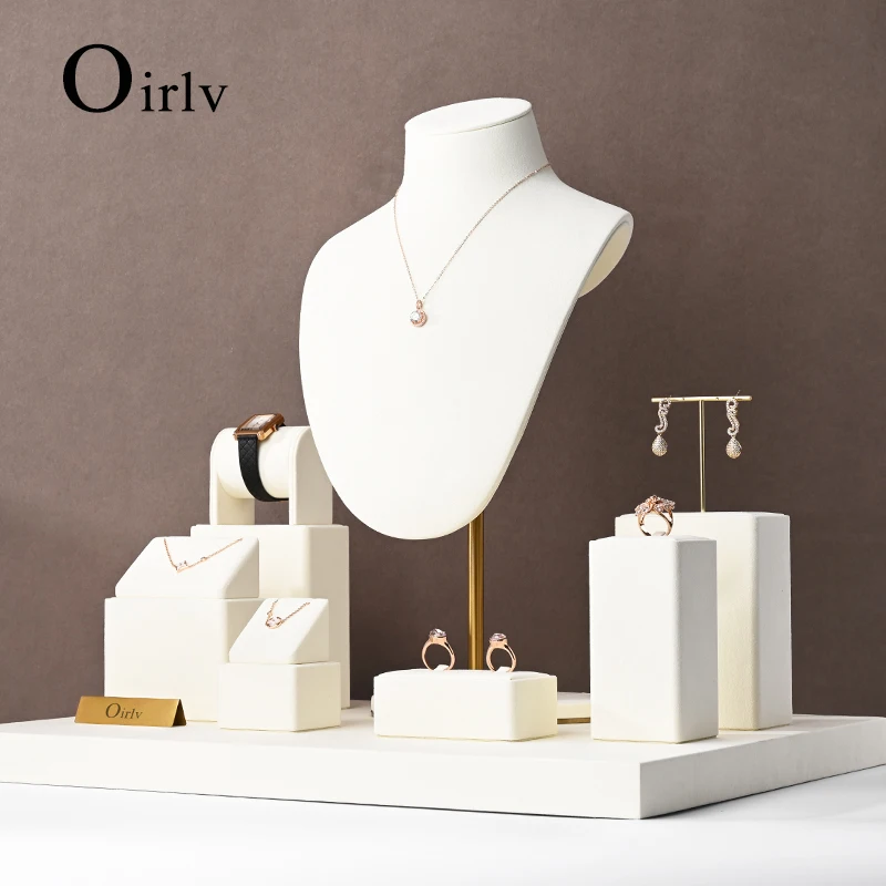 

Oirlv Beige Jewelry Window Display Set Props with Metal Jewelry Display Rack for Necklace Earrings Bangle Ring Exquisite Gifts