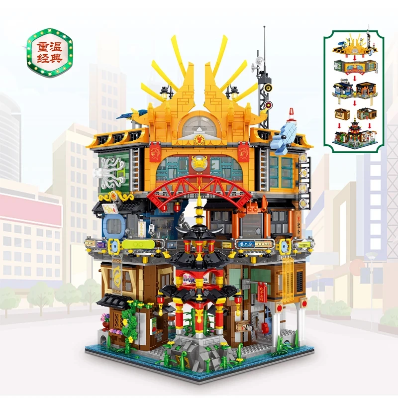 

Retro Hong Kong City Street View Architecture Series Assembling Mini Particle Building Blocks Desktop Decoration Model Toy Gifts